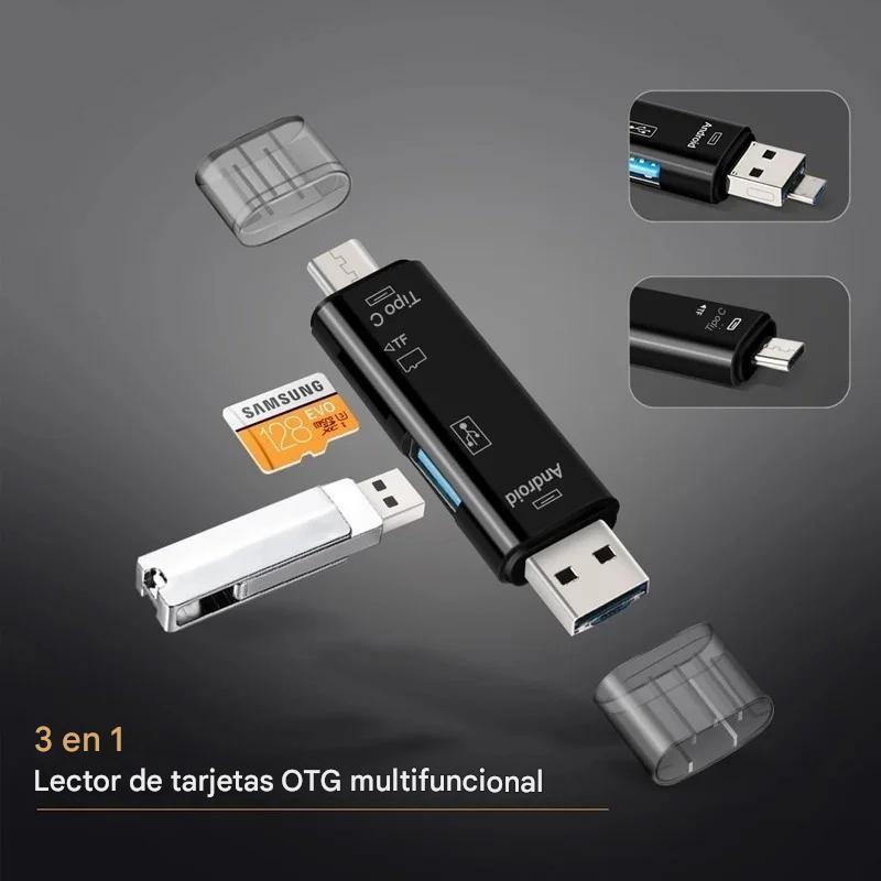 Lector tarjetas adaptador 5 en 1 multifunción USB 2,0 tipo C USB Micro SD TF memoria PC Android OTG