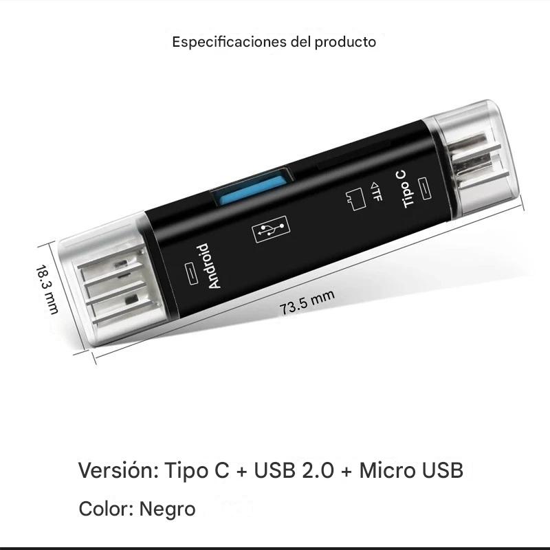 Lector tarjetas adaptador 5 en 1 multifunción USB 2,0 tipo C USB Micro SD TF memoria PC Android OTG