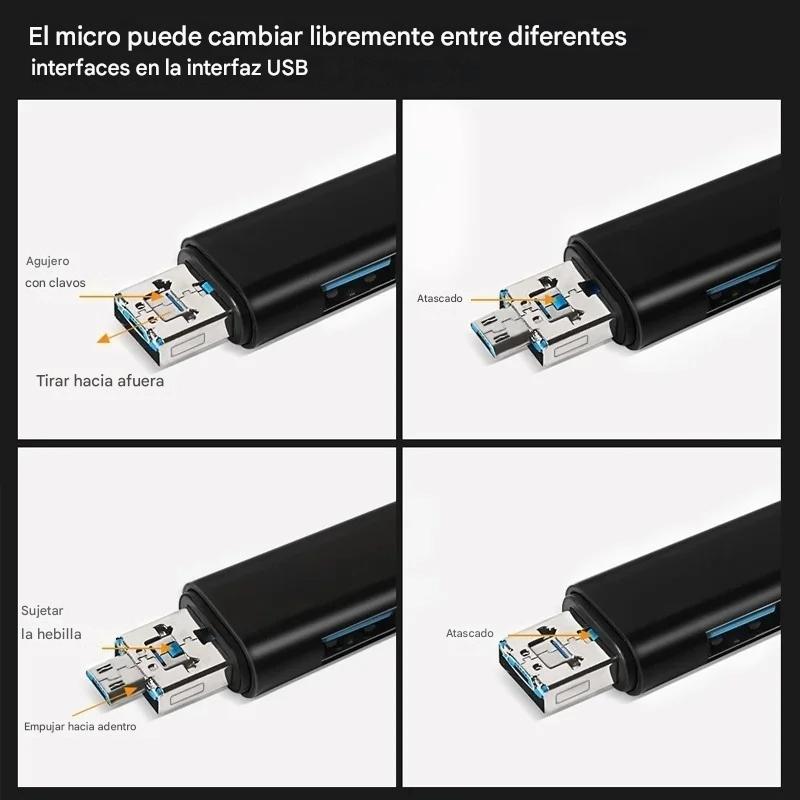 Lector tarjetas adaptador 5 en 1 multifunción USB 2,0 tipo C USB Micro SD TF memoria PC Android OTG