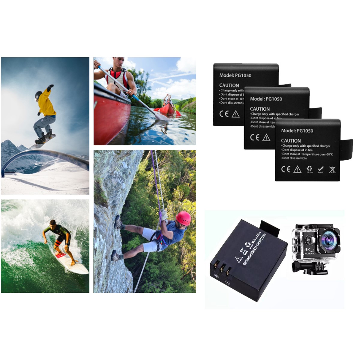 1 pz Batería 1350mAh cámara deportiva video crosscam gopro negro 4K moto auto carreras contra agua.