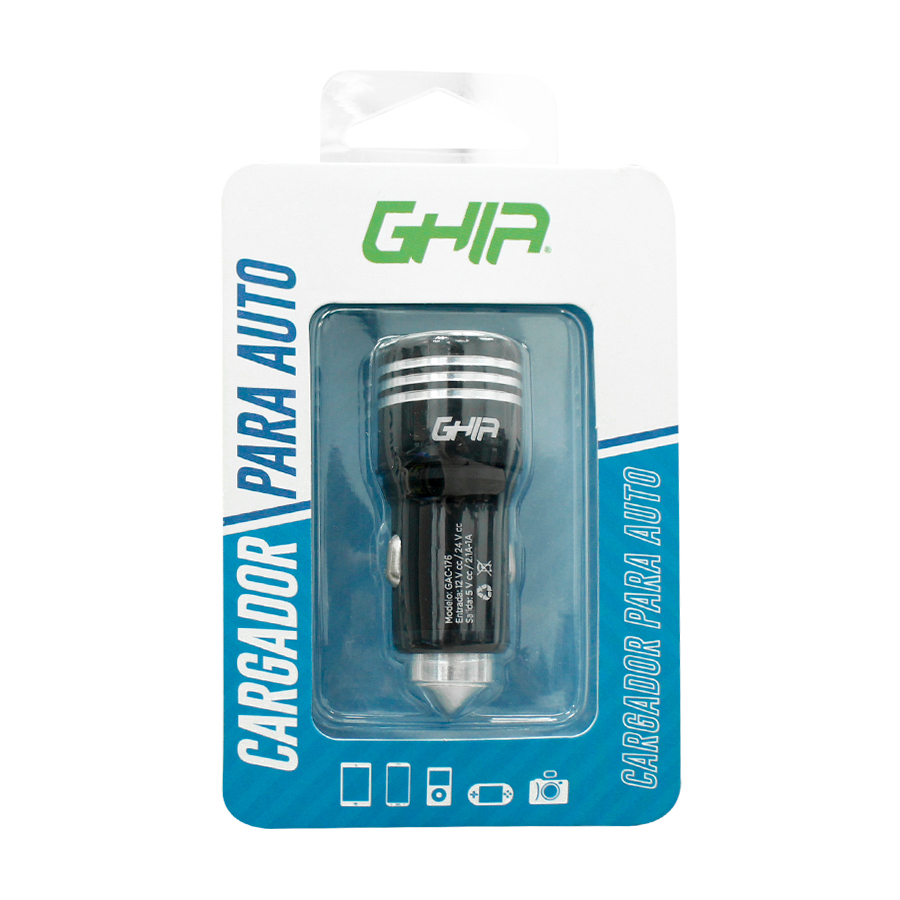 Cargador Para Auto Ghia Gac-176 2puertos Usb 5v Color Ne /vc Color Negro