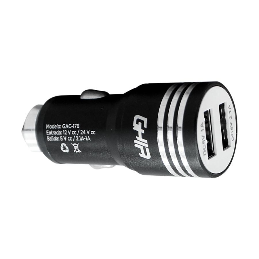 Cargador Para Auto Ghia Gac-176 2puertos Usb 5v Color Ne /vc Color Negro