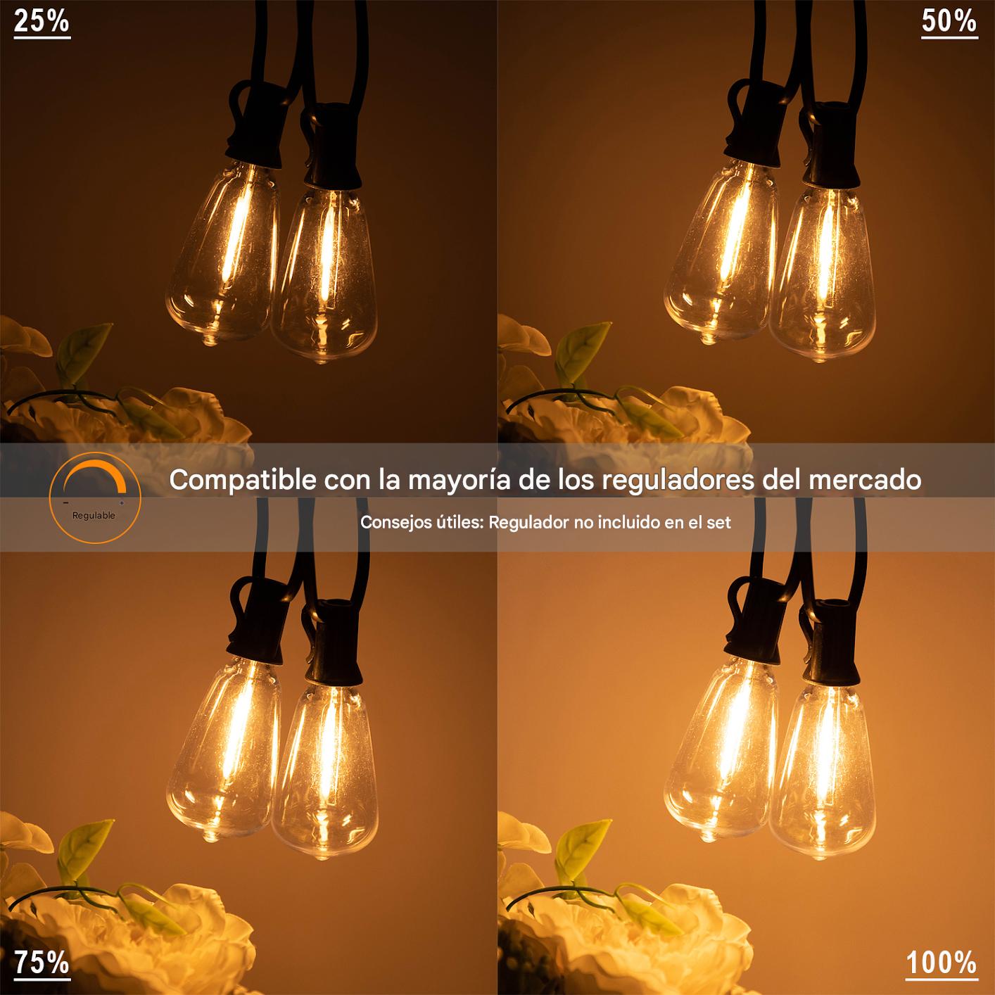 Guirnalda tira 7.6M luces exteriores bombillas LED impermeables decoración Patio jardín casa foco