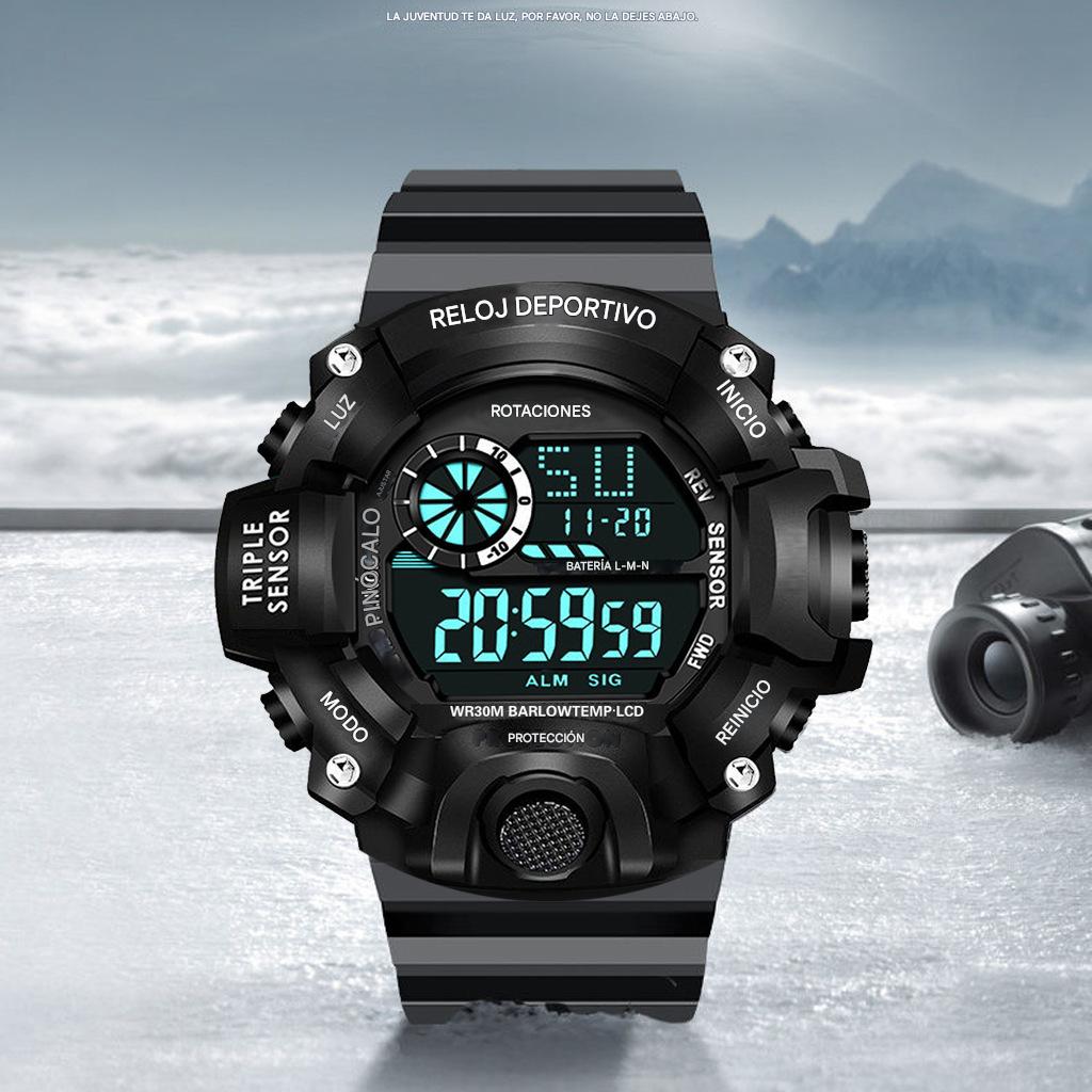 Reloj pulsera azul claro electrónico deportivo moda grande multifuncional resistente agua luminosa