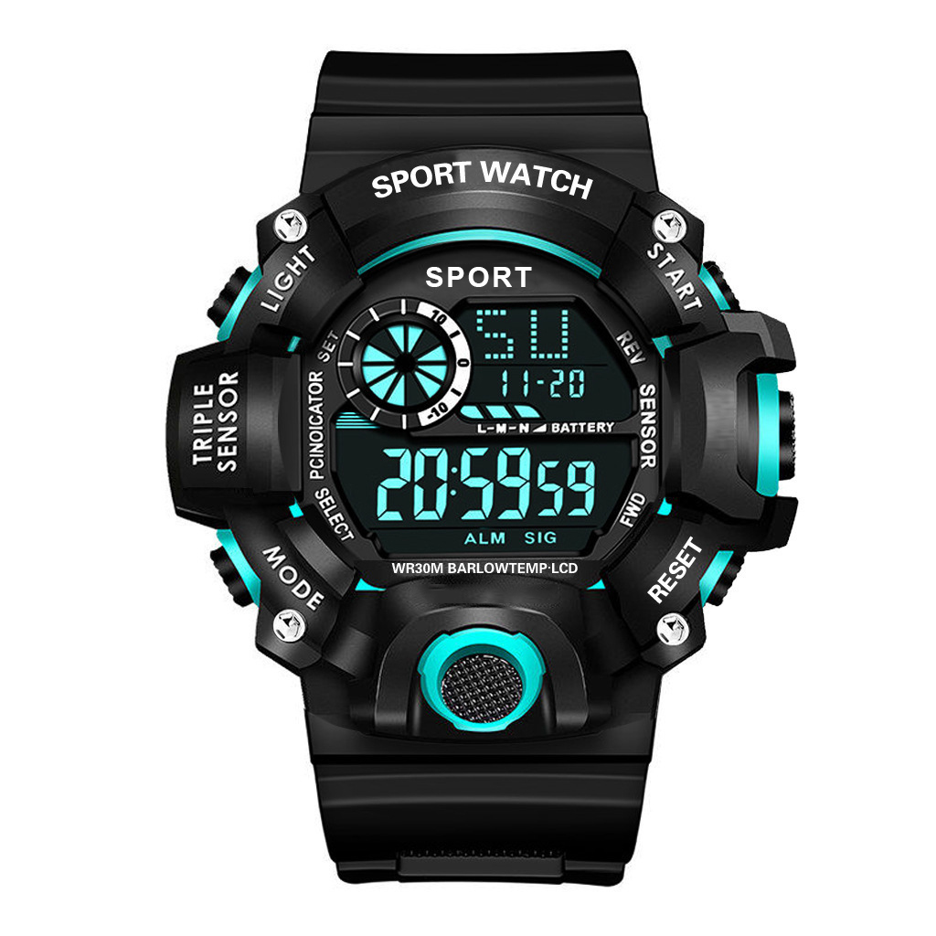 Reloj pulsera azul claro electrónico deportivo moda grande multifuncional resistente agua luminosa
