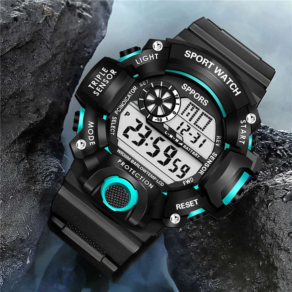 Reloj pulsera azul claro electrónico deportivo moda grande multifuncional resistente agua luminosa