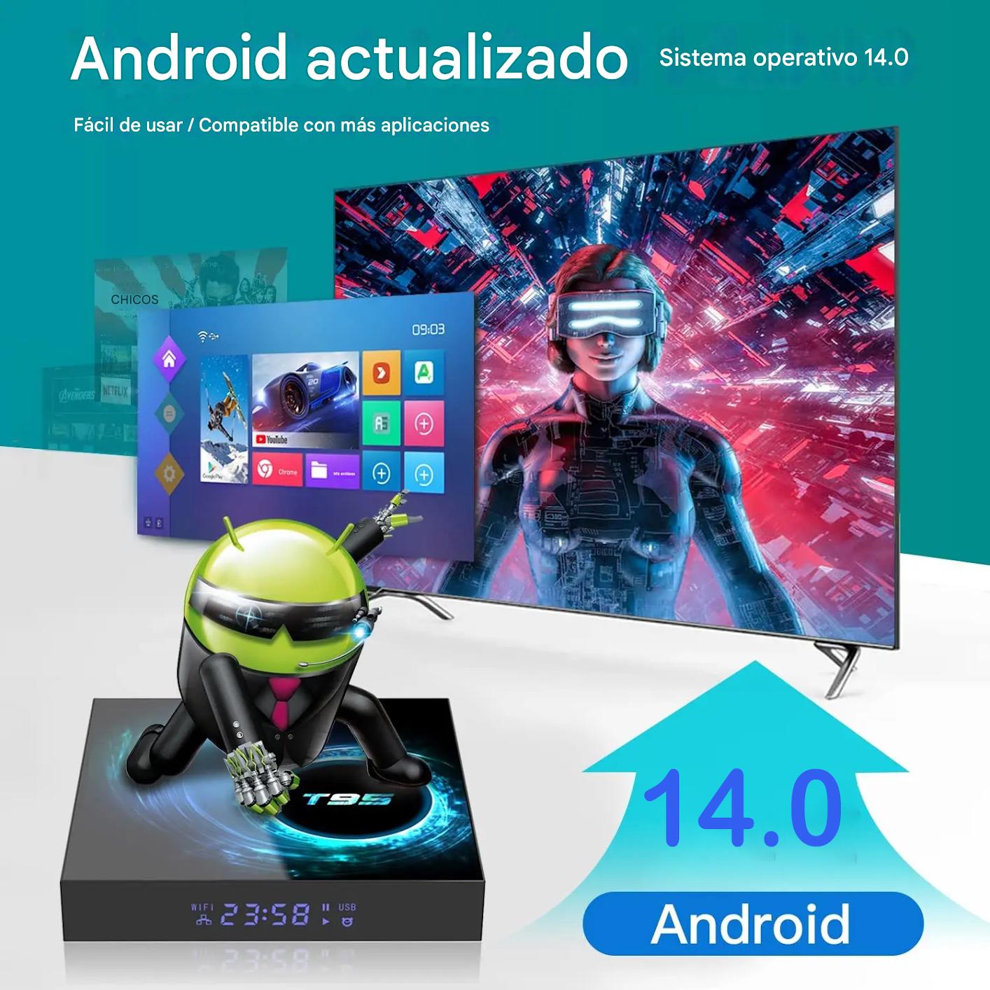 Smart TV inteligente box Android 14 6K HD 4GB 32GB Wifi reproductor multimedia pantalla