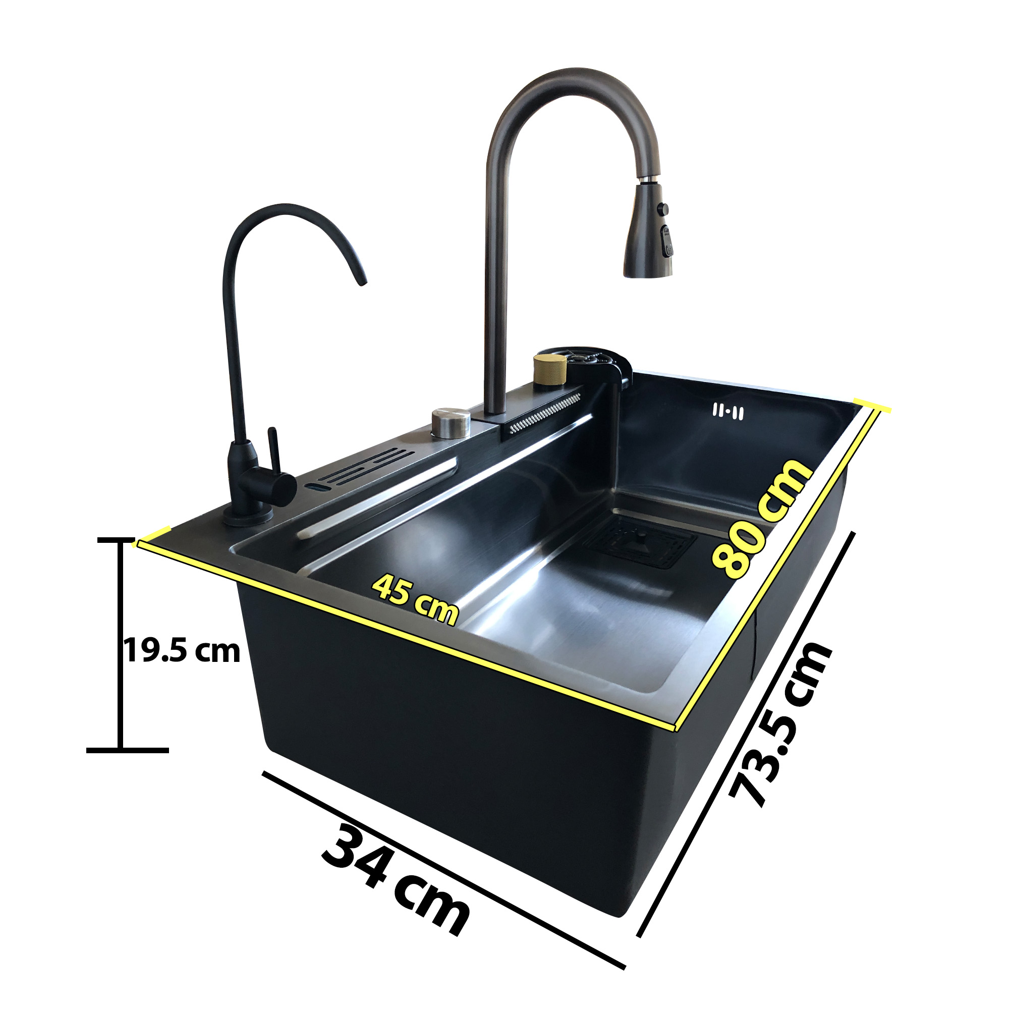 Tarja para Cocina Fregadero de Lujo Con Cascada Acero Inoxidable 80 x 45 cm 