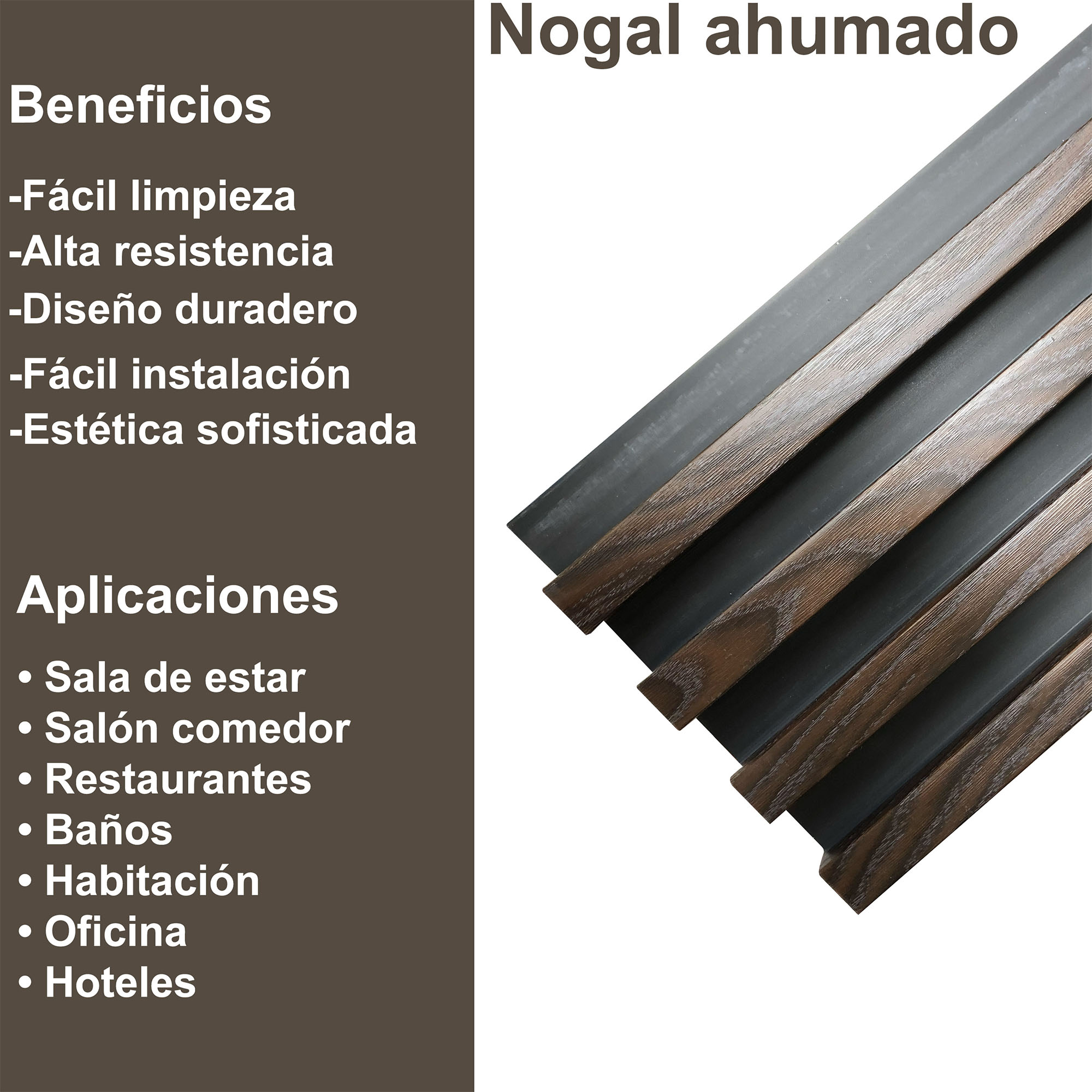 Lambrín Panel Decorativo Madera Wpc Nogal Ahumado 145 X 17 Cm 12 Pzas