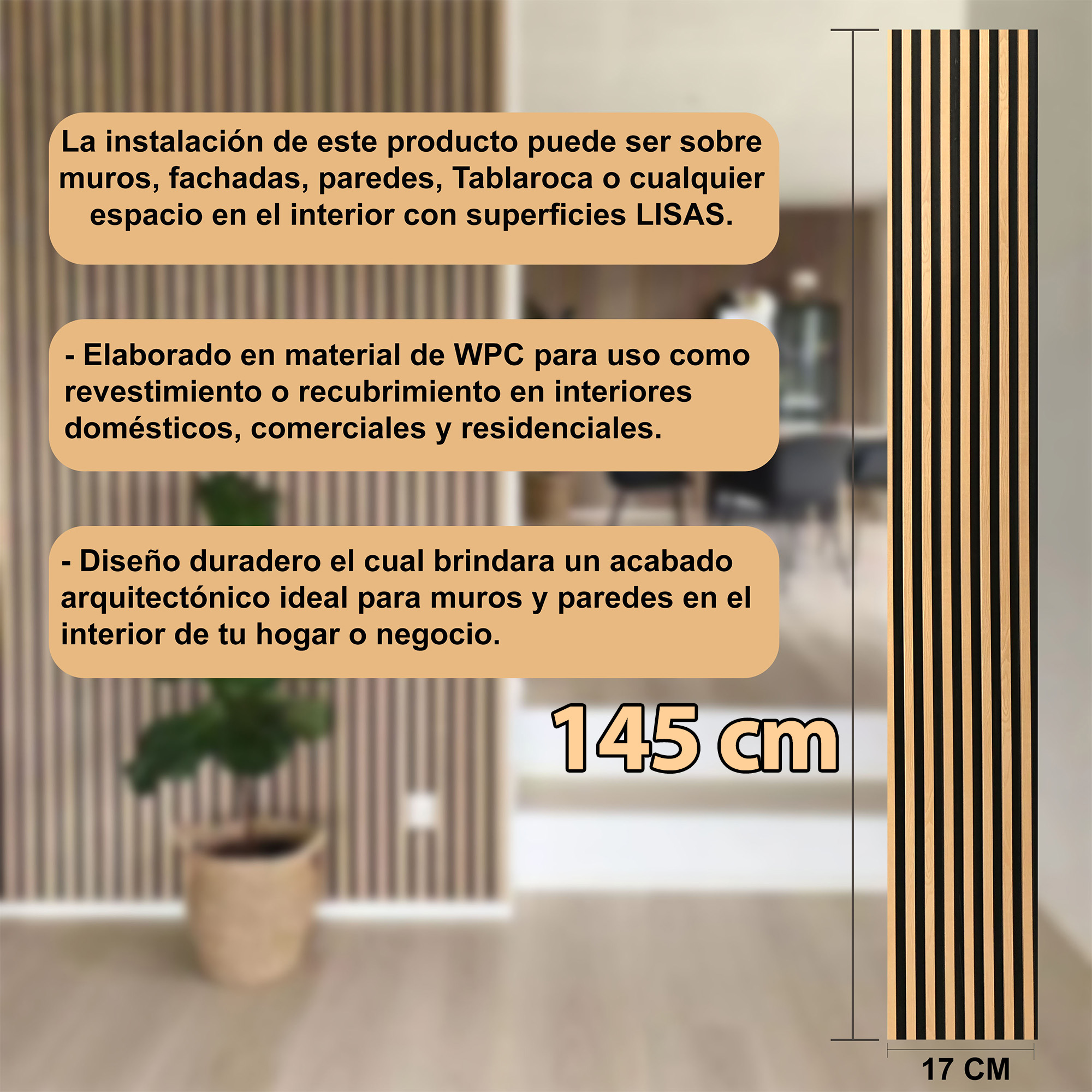 Lambrín Panel Decorativo Madera Wpc Nogal Ahumado 145 X 17 Cm 12 Pzas