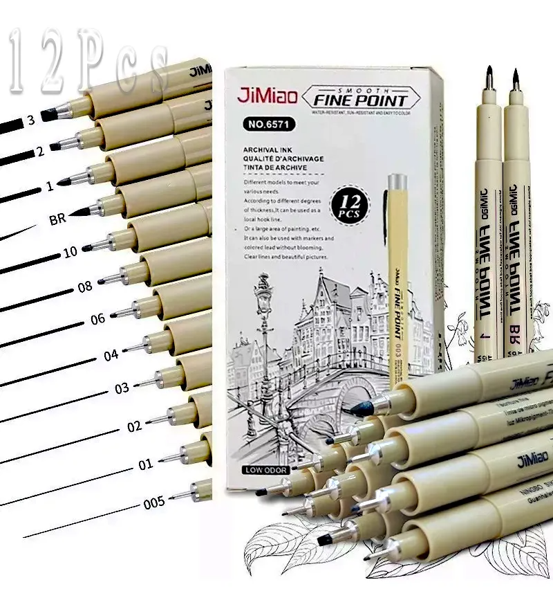 12 Estilografos Estilografo Estuche Arte Manga Skech Técnico.