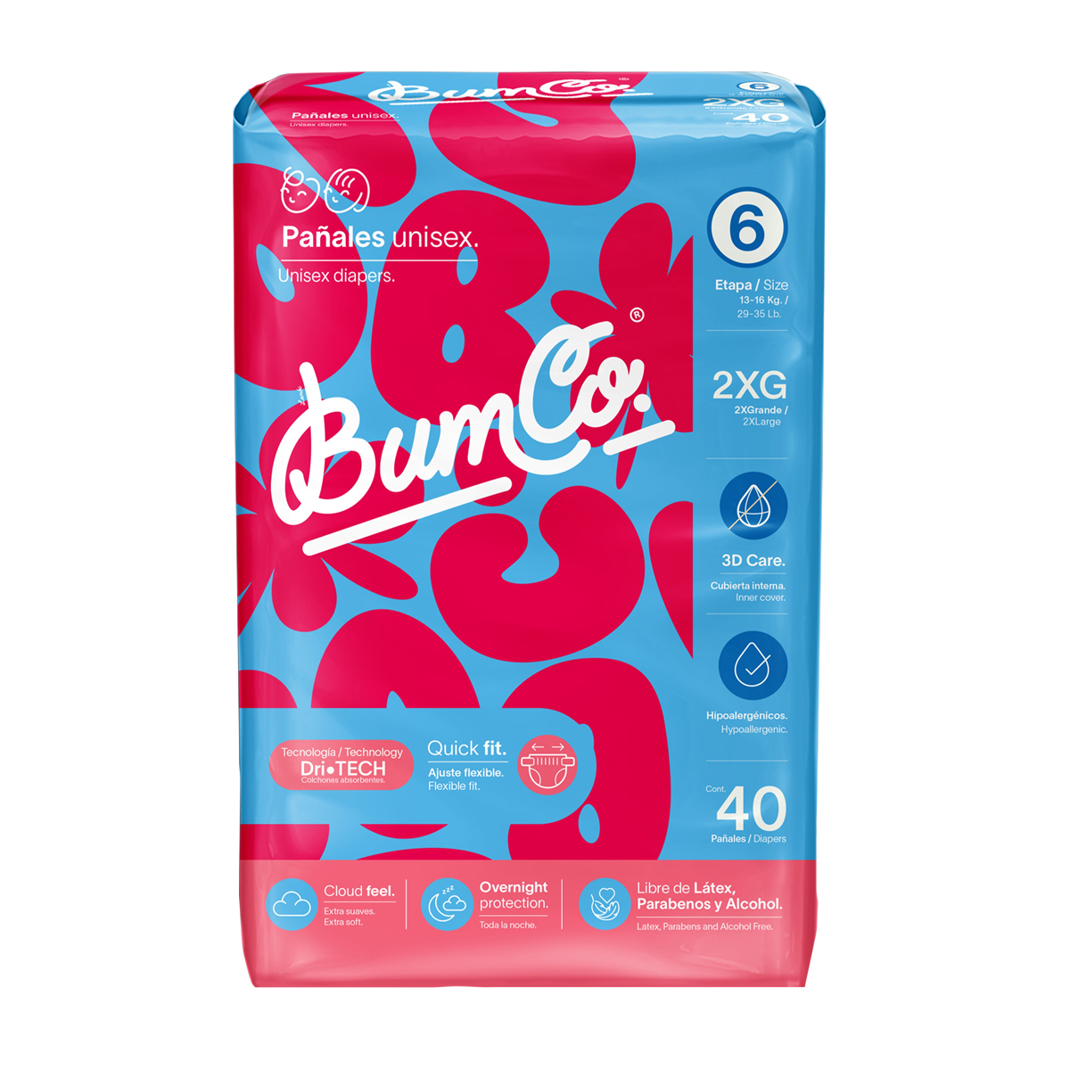 Pañales Bum Co Unisex Talla 6 2XG 40 pañales