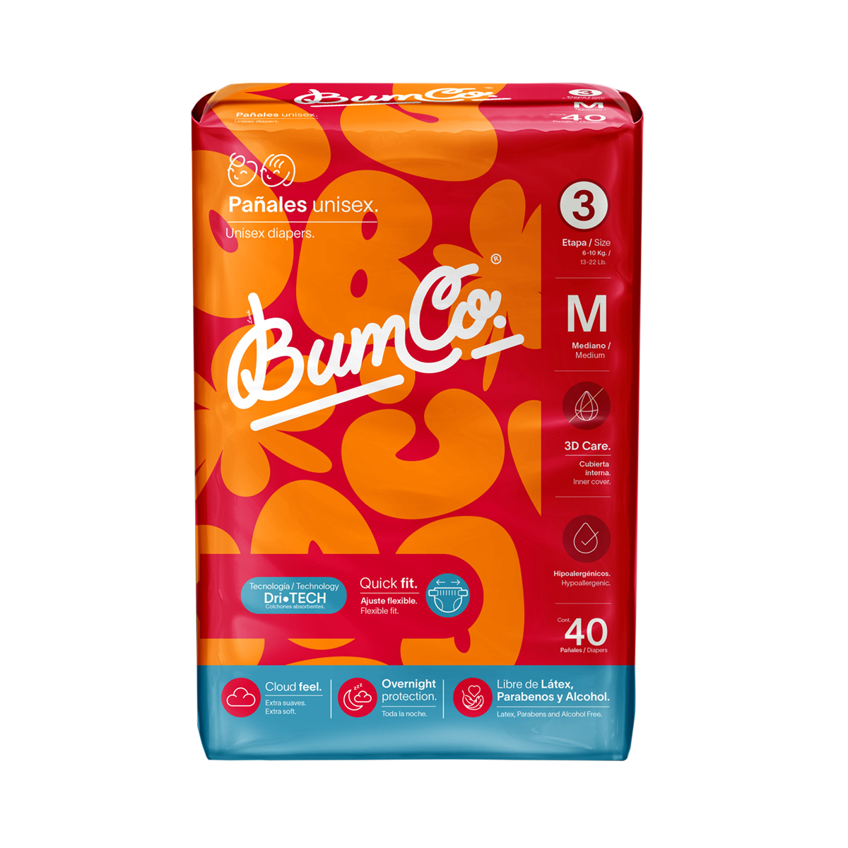 Pañales Bum Co Unisex Talla 3 M 40 pañales