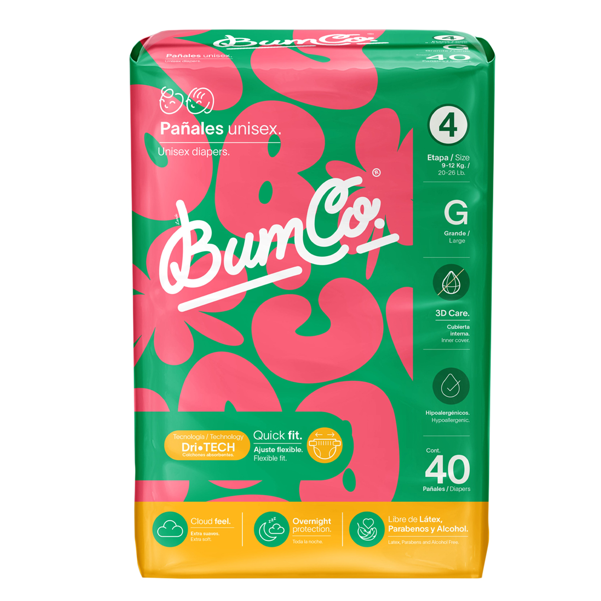 Pañales Bum Co Unisex Talla 4 G 40 pañales