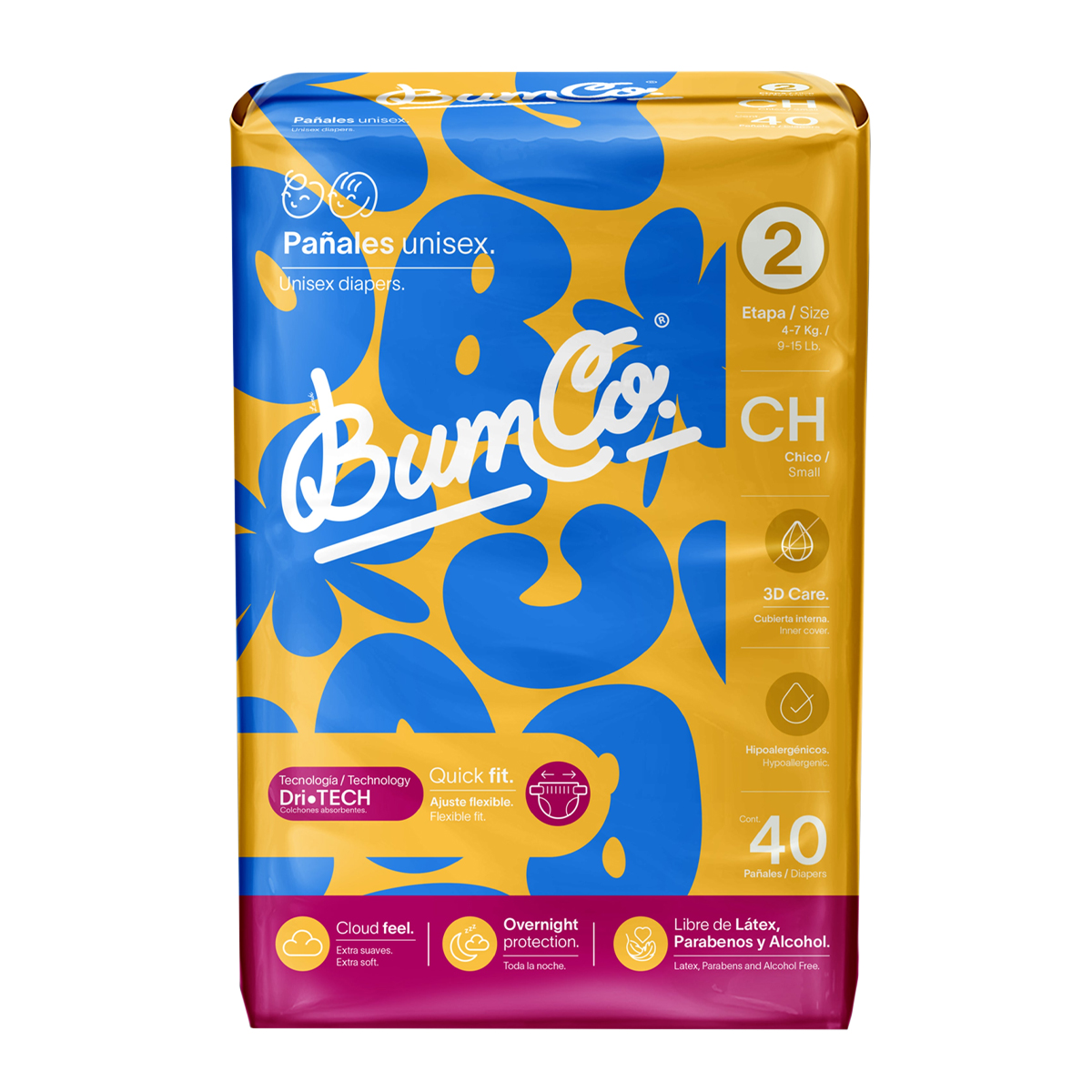Pañales Bum Co Unisex Talla 2 CH 40 pañales