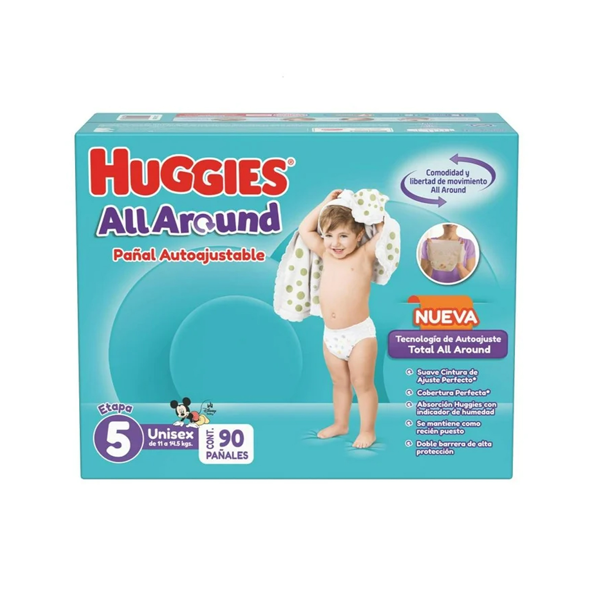 Pañales Huggies All Around Autoajustable Etapa 5 90pz