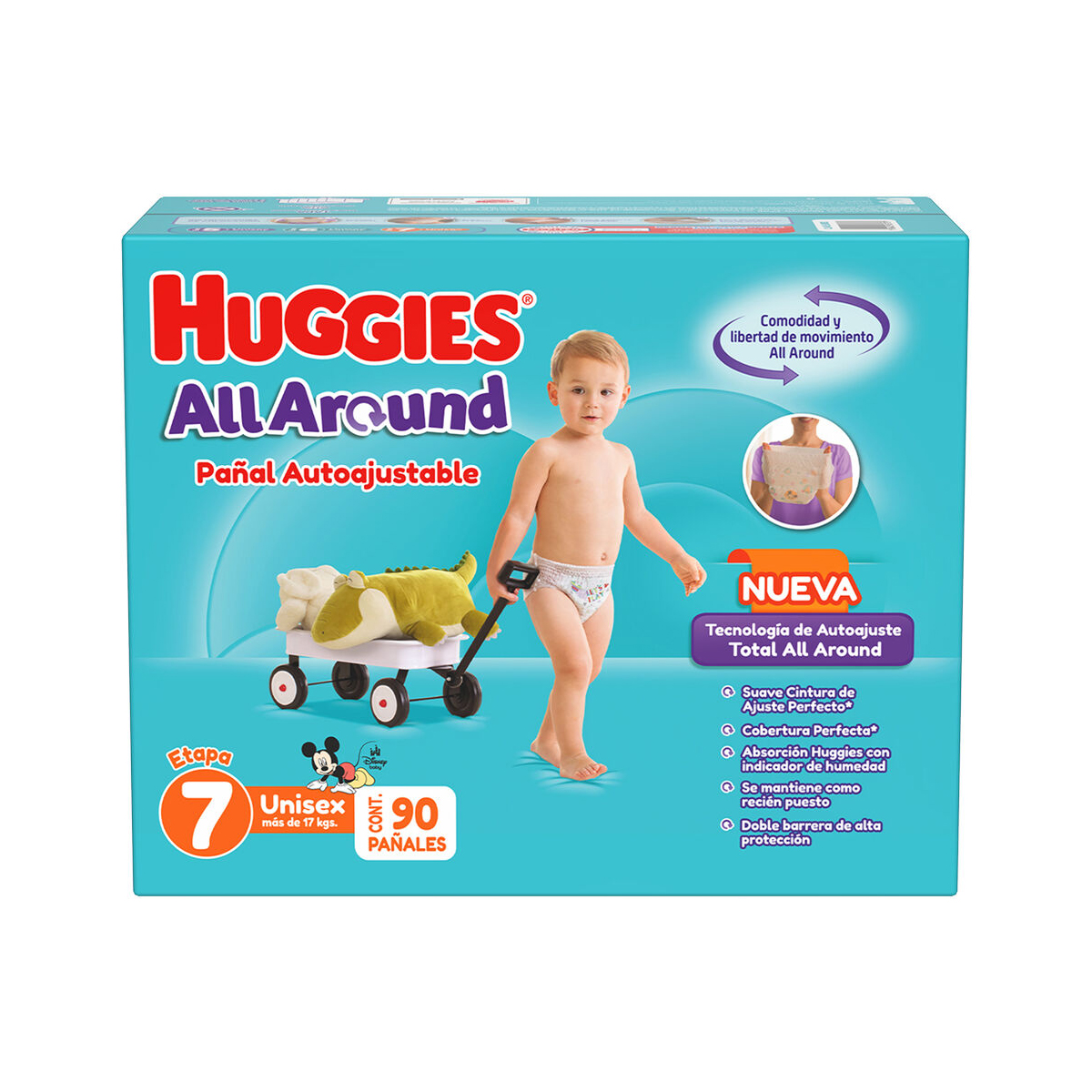 Pañales Huggies All Around Autoajustable Etapa 7 90pz