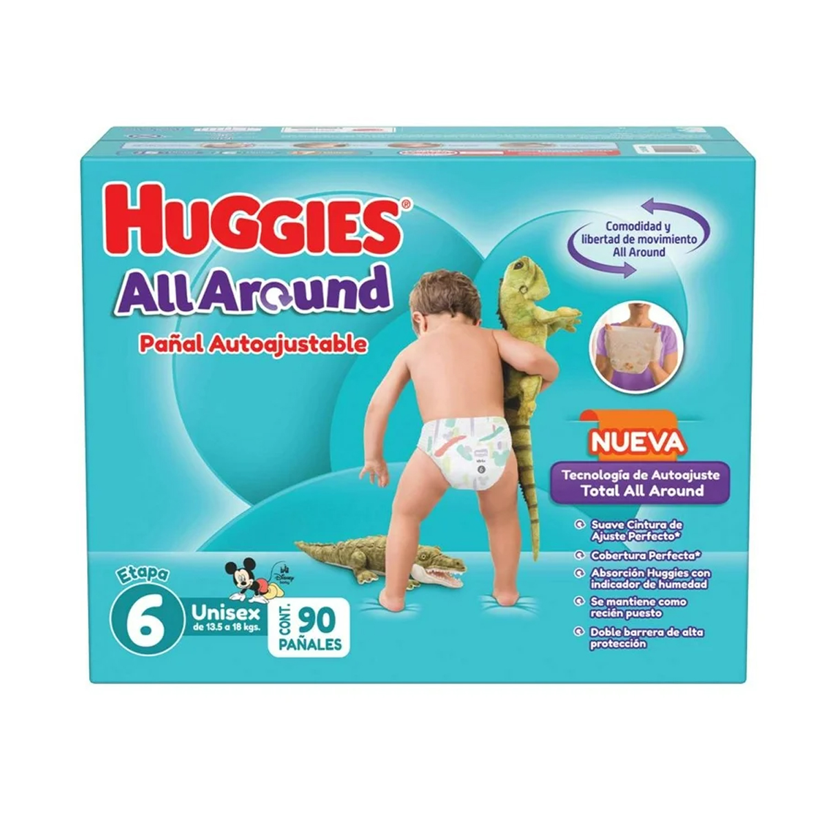 Pañales Huggies All Around Autoajustable Etapa 6 90pz