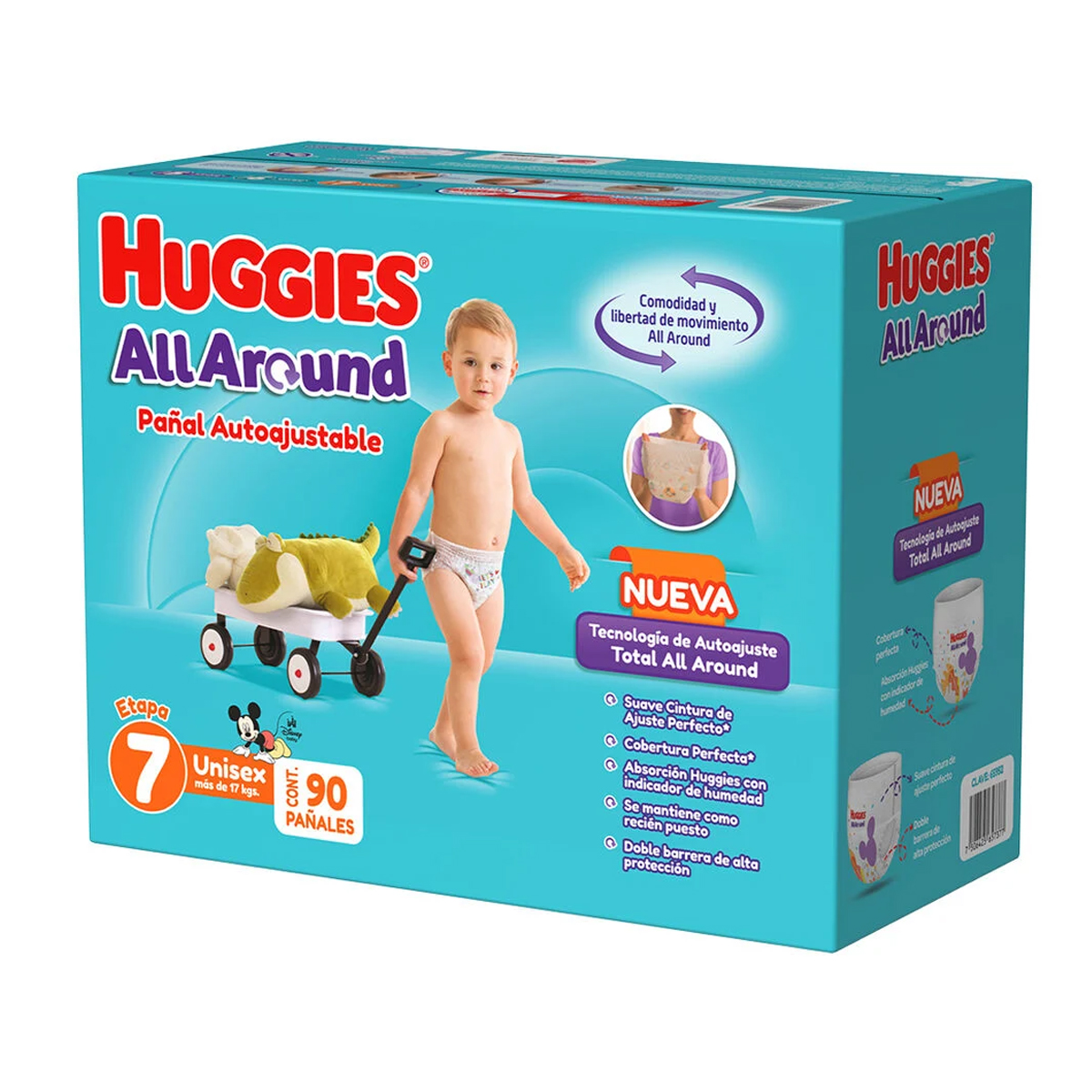 Pañales Huggies All Around Autoajustable Etapa 7 90pz