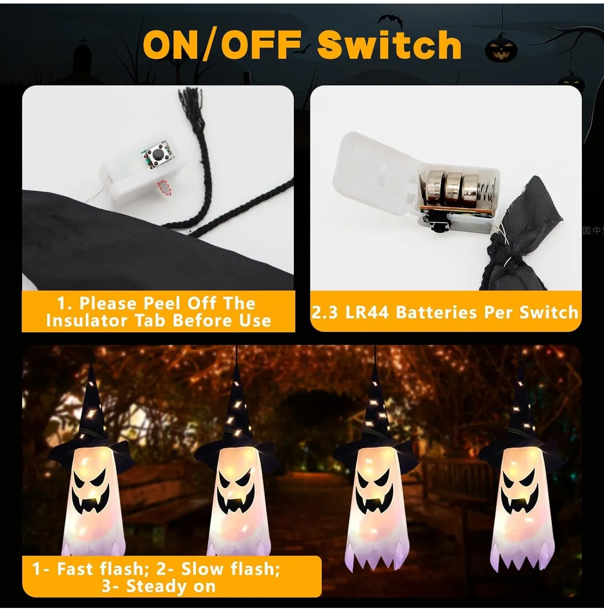 Luces Led A Prueba De Agua 4 Fantasmas Colgantes Halloween