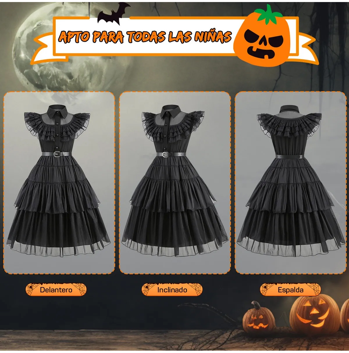 Vestido De Wednesday Merlina Addams Niñas Fiesta De Halloween, Disfraz Cosplay 4-13 Años