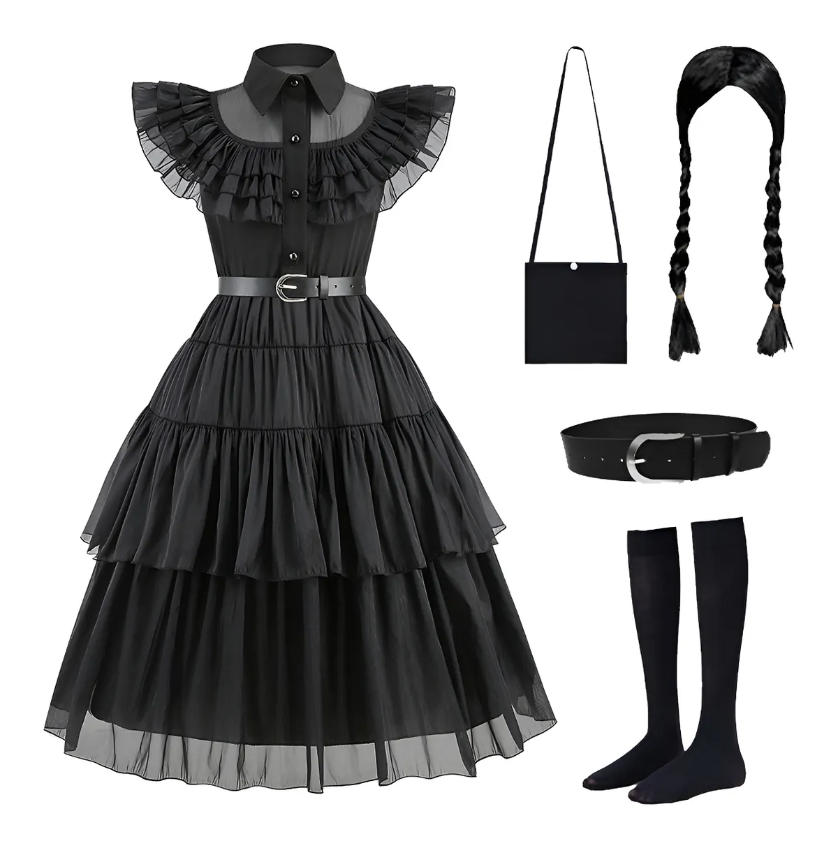 Vestido De Wednesday Merlina Addams Niñas Fiesta De Halloween, Disfraz Cosplay 4-13 Años