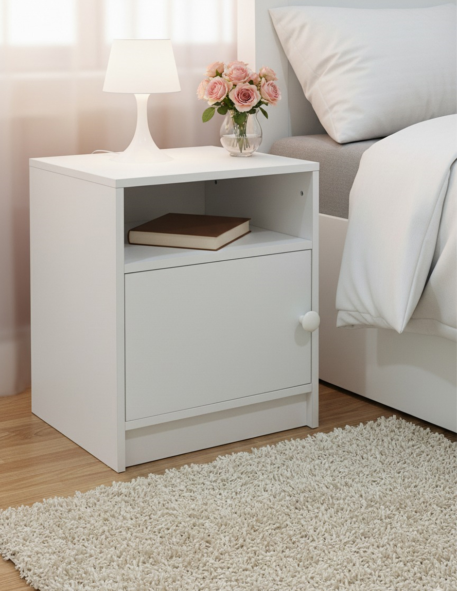 Buró Moderno Recamara Mesa Noche Minimalista MDF Color Blanco B3