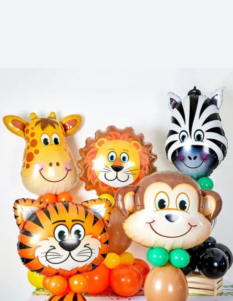 Set Globos Animales Safari Tigre Jirafa León Mono Cebra Decoración