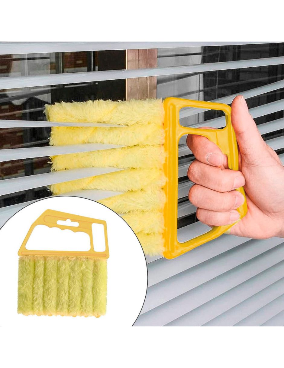 Plumero Limpiador de Persianas de 7 Ranuras con Microfibra Desmontable - Amarillo
