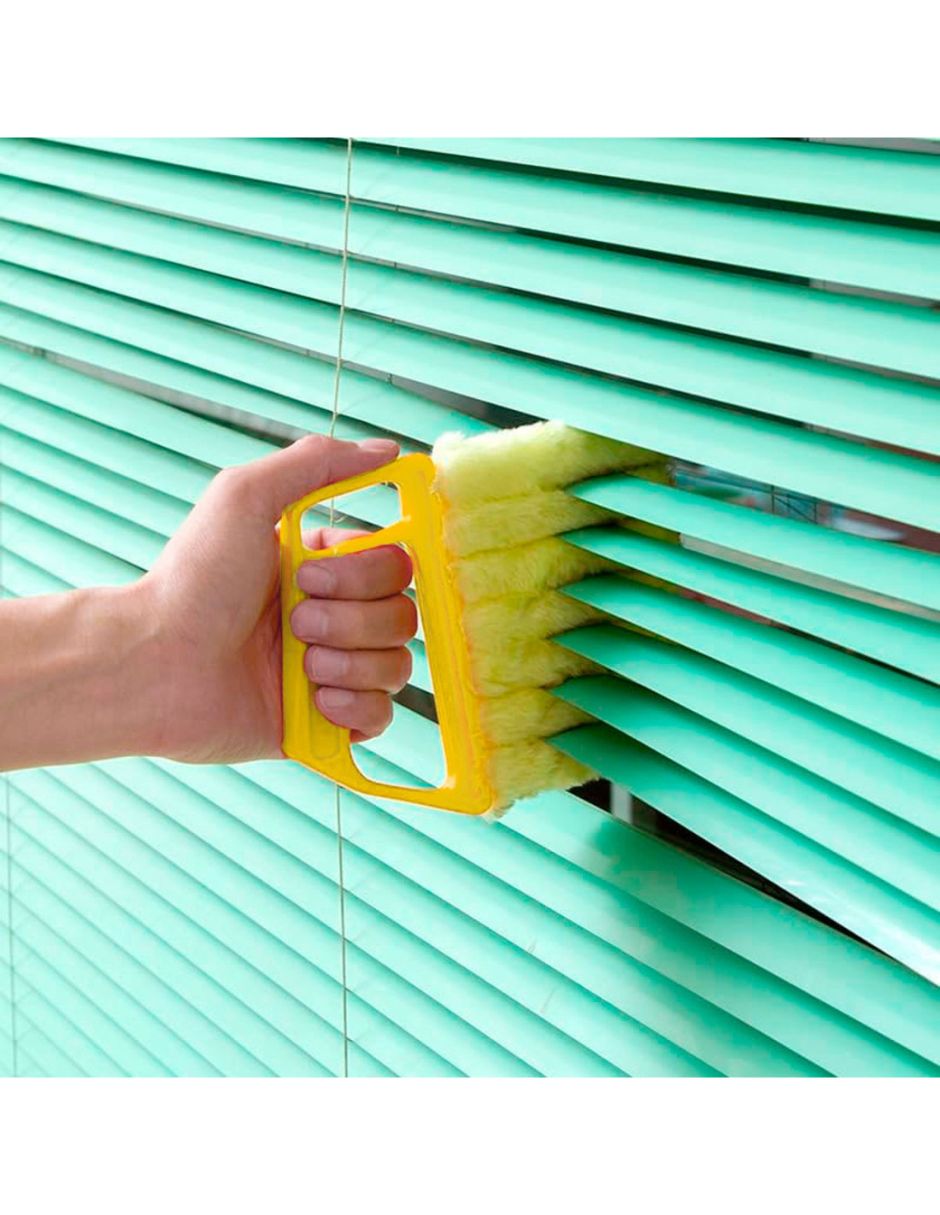 Plumero Limpiador de Persianas de 7 Ranuras con Microfibra Desmontable - Amarillo
