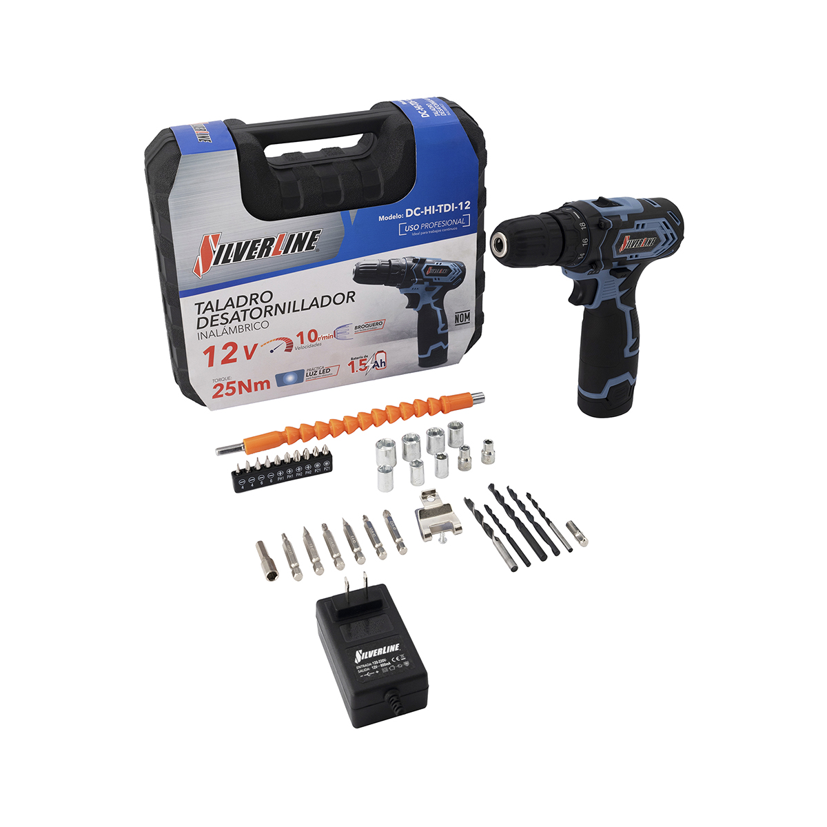 Kit de Taladro Destornillador Inalámbrico + Desarmador de Precisión Inalámbrico Silverline Color Negro y Azul