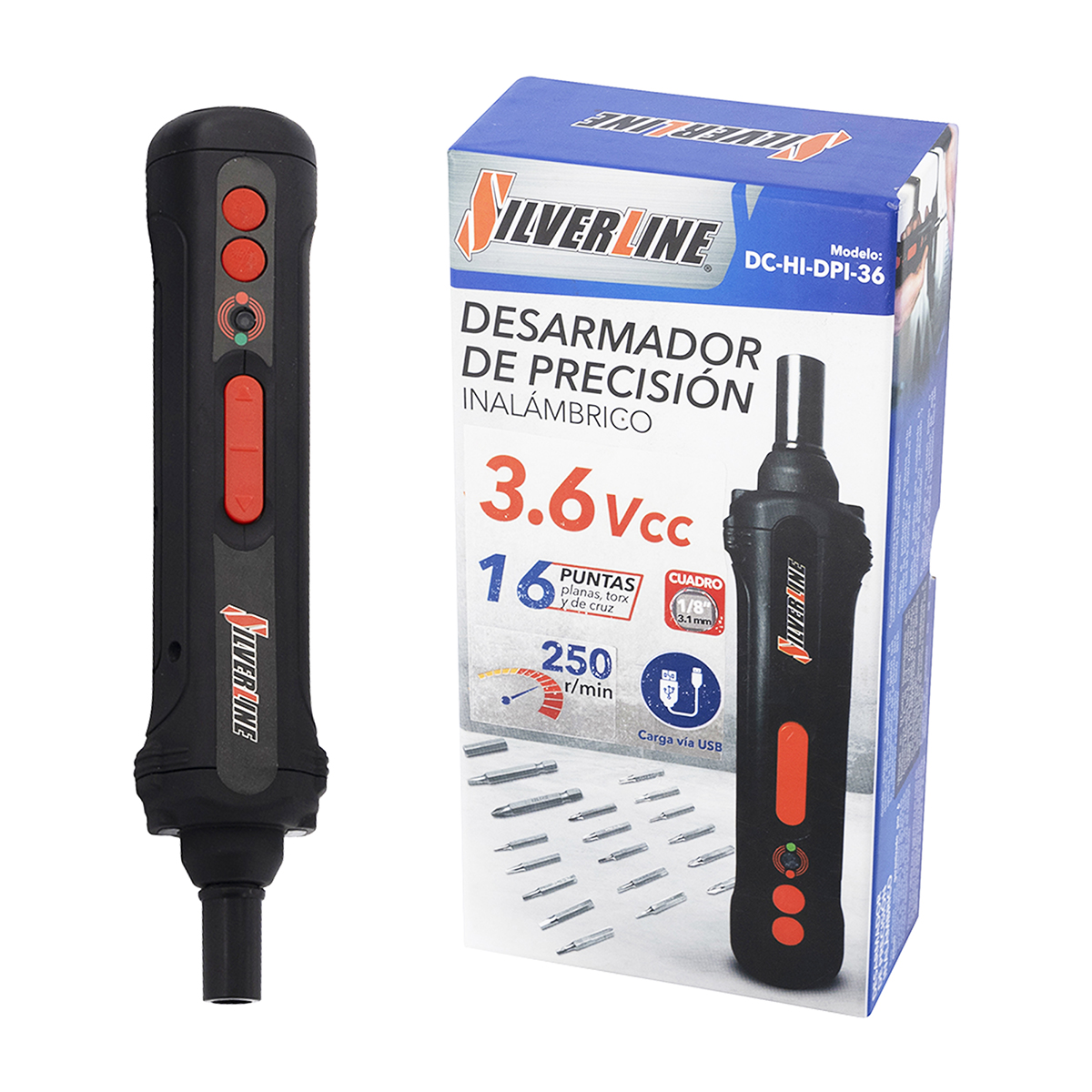 Kit de Taladro Destornillador Inalámbrico + Desarmador de Precisión Inalámbrico Silverline Color Negro y Azul