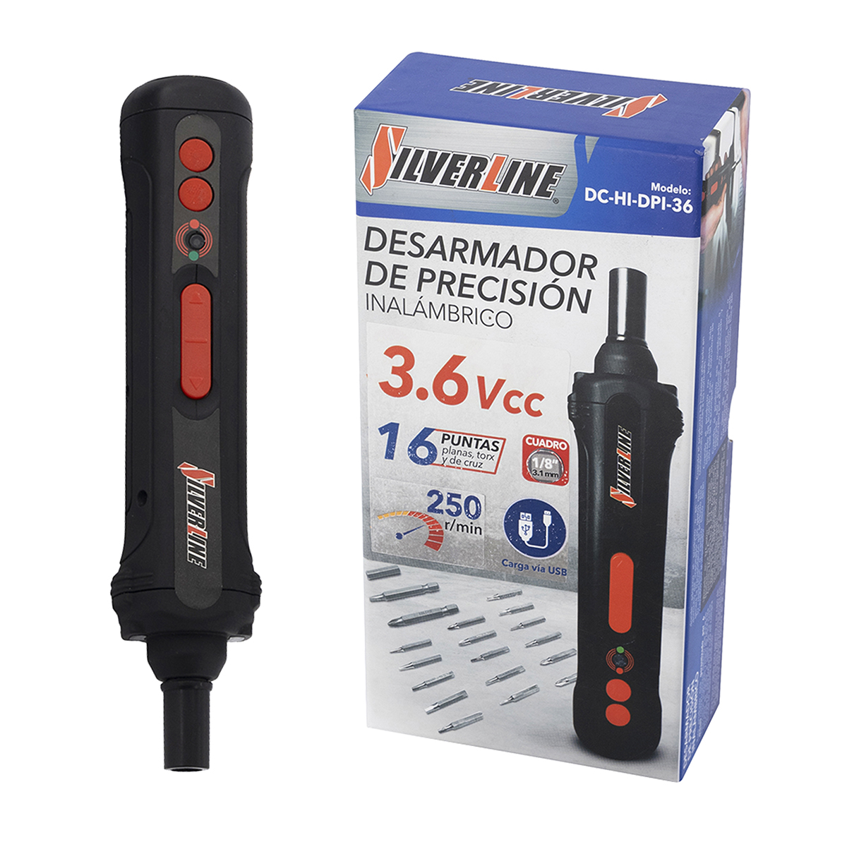 Kit de Taladro Destornillador Inalámbrico + Desarmador de Precisión Inalámbrico Silverline Color Negro y Azul