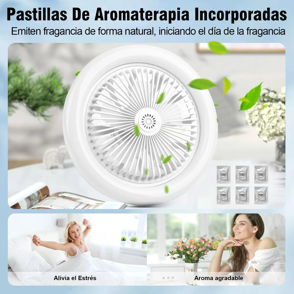 Lampara de techo con ventilador 3 tonos control remoto con aroma.