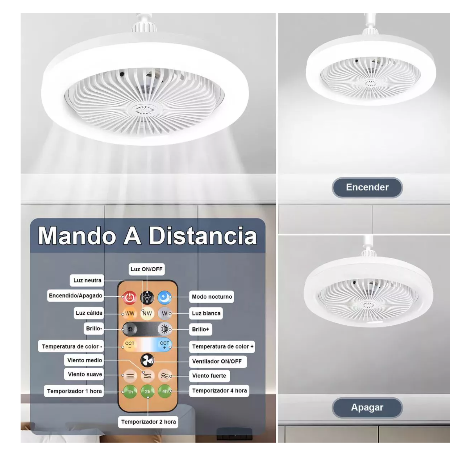 Lampara de techo con ventilador 3 tonos control remoto con aroma.