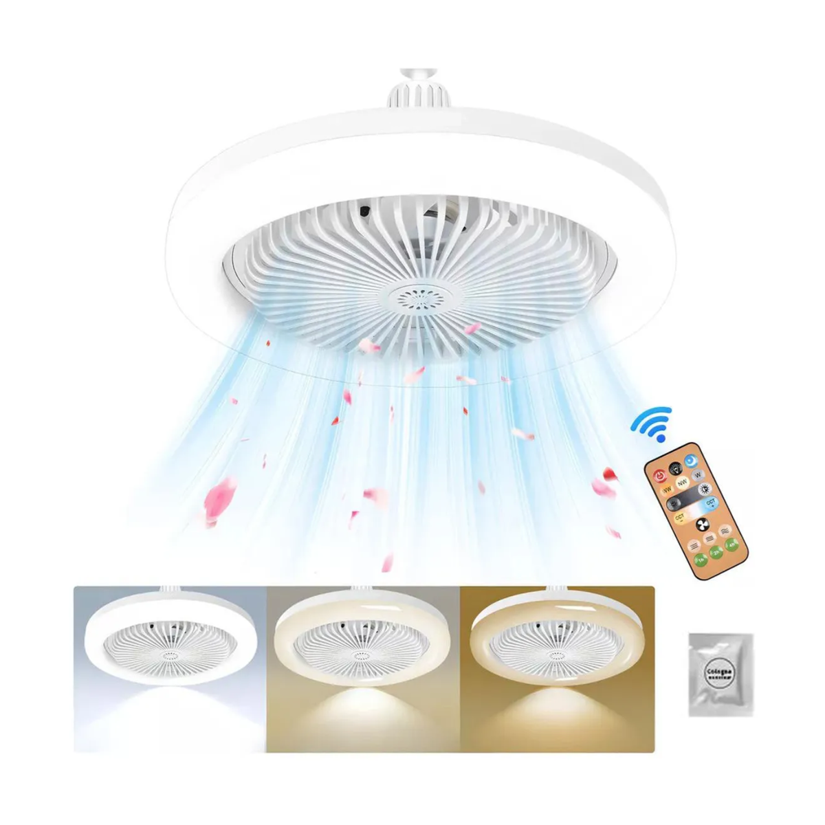 Lampara de techo con ventilador 3 tonos control remoto con aroma.