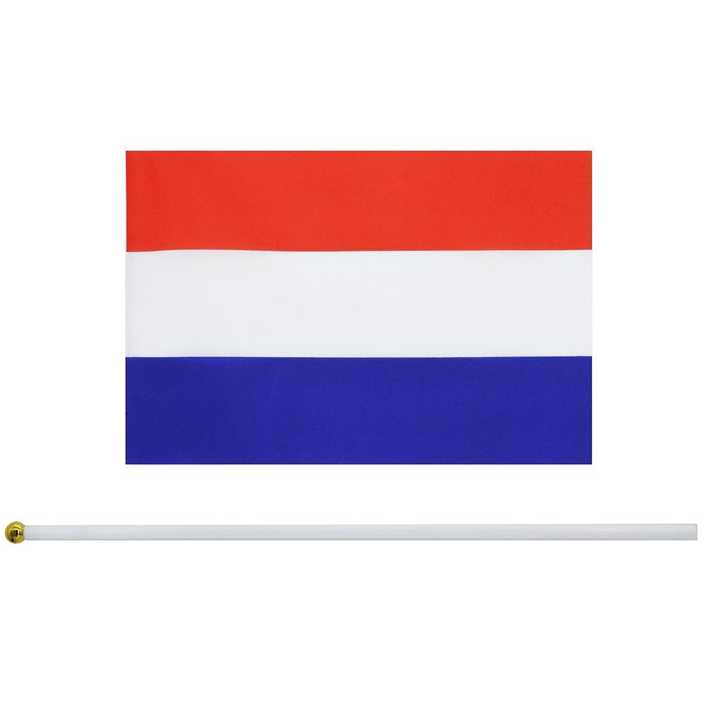 Bandera Países Bajos MXNLF-002 10Pzas Países Bajos 14x21cm Tela Poliéster Asta Plástico, NLhandFlag