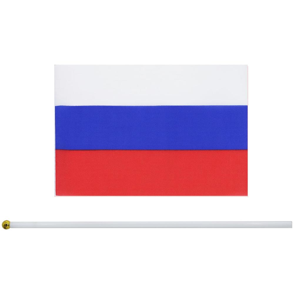 Bandera Rusia MXRUH-002 10Pzas Rusia 14x21cm Tela Poliéster Asta Plástico, RUhandFlag