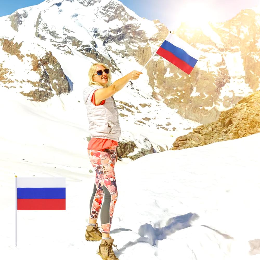 Bandera Rusia MXRUH-002 10Pzas Rusia 14x21cm Tela Poliéster Asta Plástico, RUhandFlag
