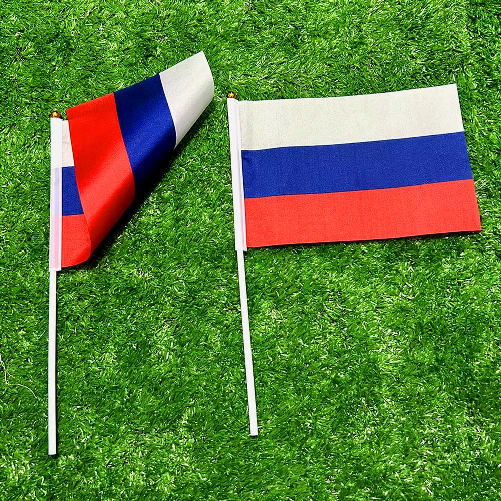 Bandera Rusia MXRUH-002 10Pzas Rusia 14x21cm Tela Poliéster Asta Plástico, RUhandFlag