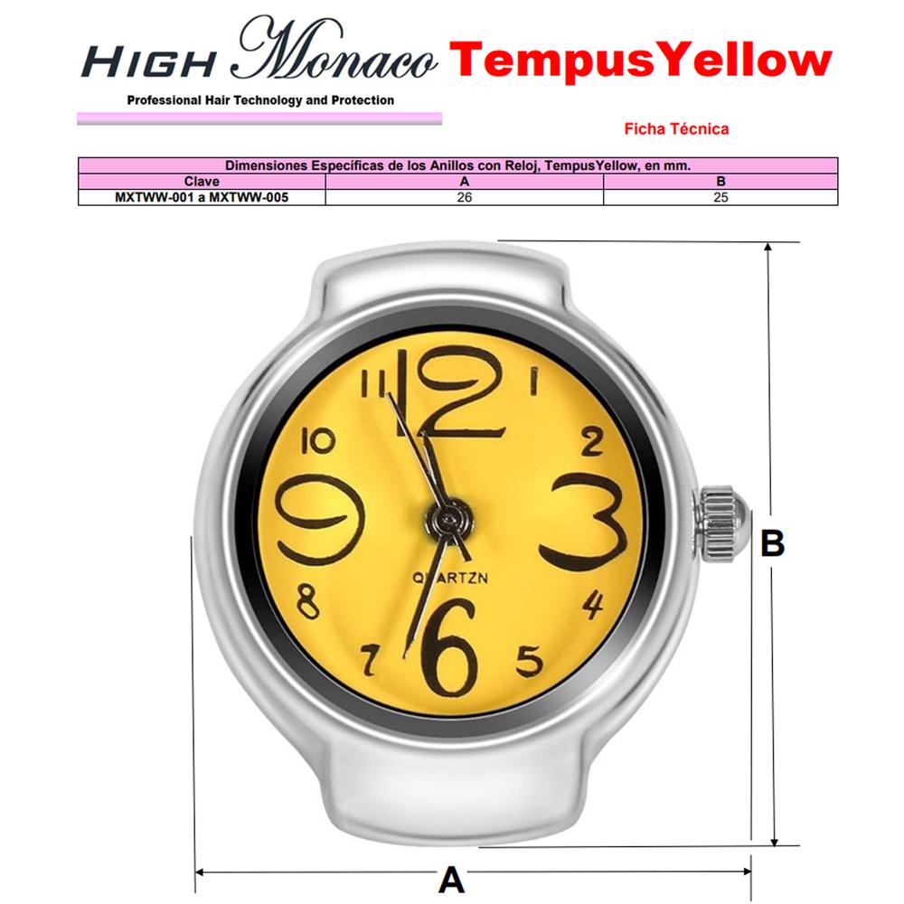 Anillo elástico reloj amarillo MXTWW-001 1Pza Unitalla  Acero Inoxidable Plata-Amarillo, TempusYellow