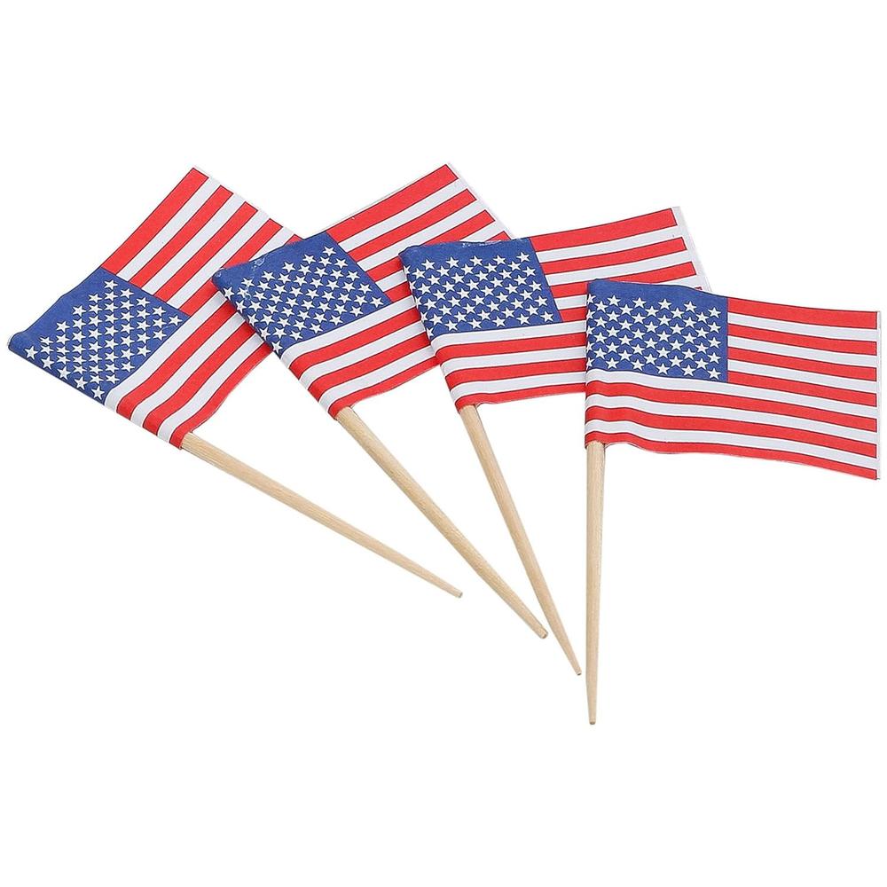 Banderines dia de los Presidentes MXPSF-001 10Pzas USA 3,5x2,5cmPapel Asta Madera RojoAzul, USToothpickFlag