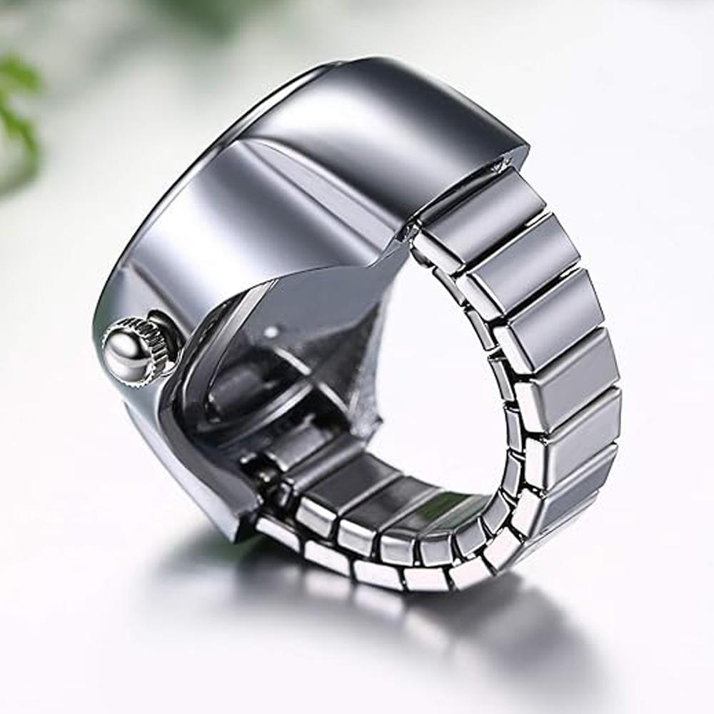 Anillo con reloj MXTQB-001 1Pza Unitalla Ancho  2,6 cm Largo 2,5 cm Acero Inoxidable Plata-Blanco, TempusWhite