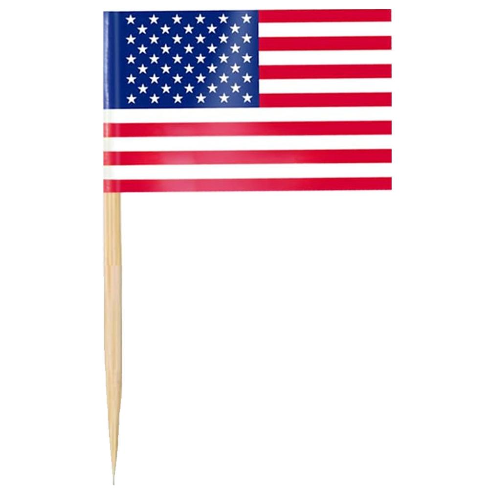 Banderines dia de los Presidentes MXPSF-001 10Pzas USA 3,5x2,5cmPapel Asta Madera RojoAzul, USToothpickFlag