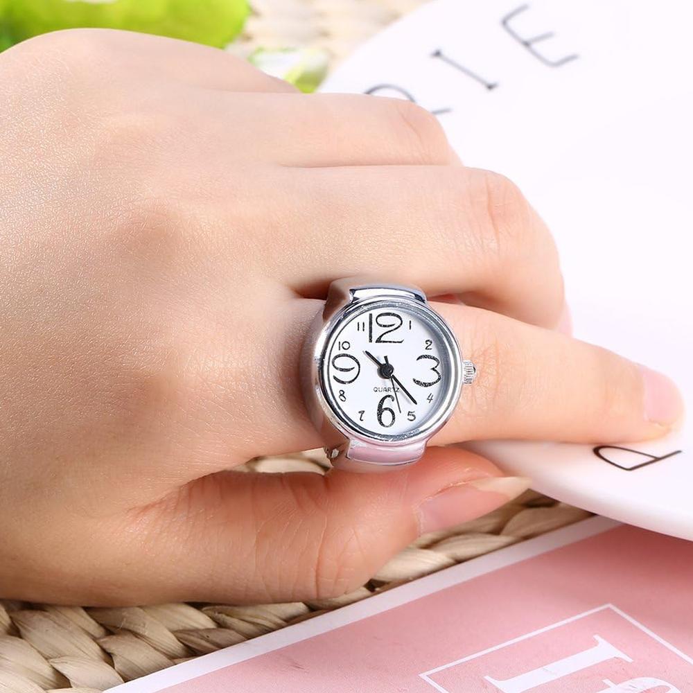 Anillo con reloj MXTQB-001 1Pza Unitalla Ancho  2,6 cm Largo 2,5 cm Acero Inoxidable Plata-Blanco, TempusWhite
