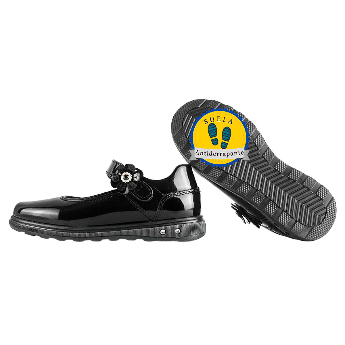 Zapato Niña Escolar Charol Negro Arco Soporte Cómodo 170-CN