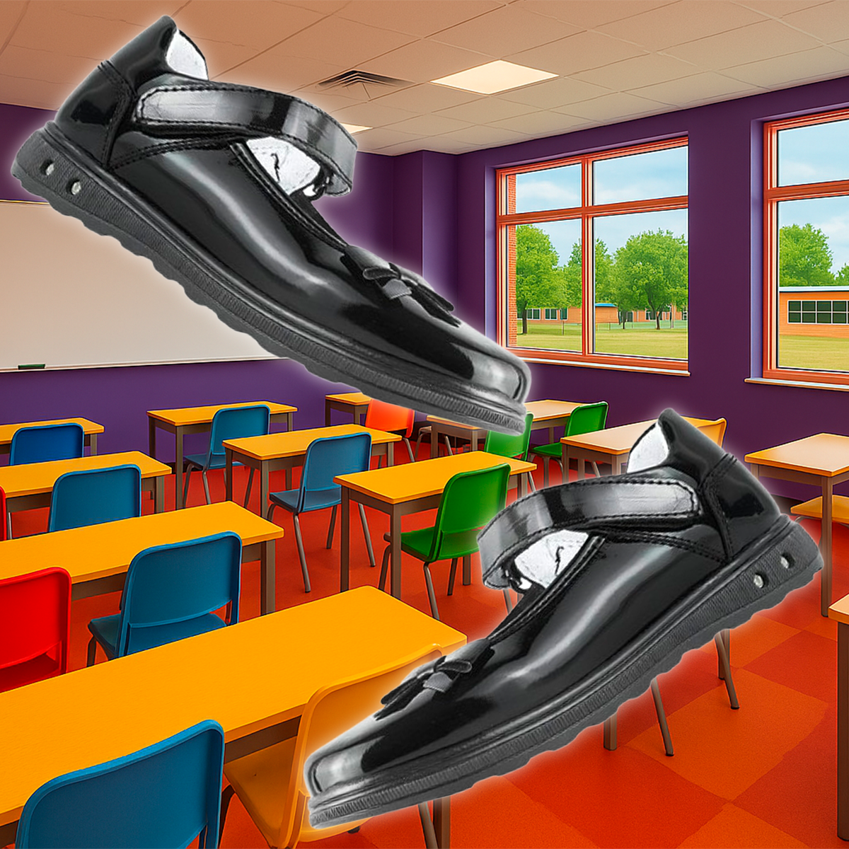 Zapato Niña Escolar Charol Negro Arco Soporte Cómodo 170-CN