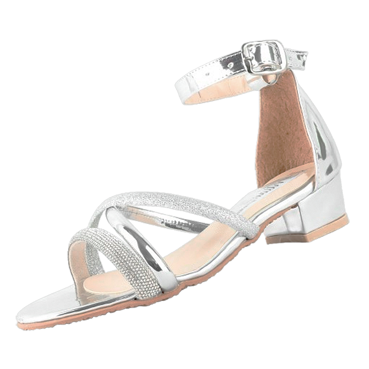 Huarache Niña Sandalia Tacón Elegante Plateada Moda 403-N-P