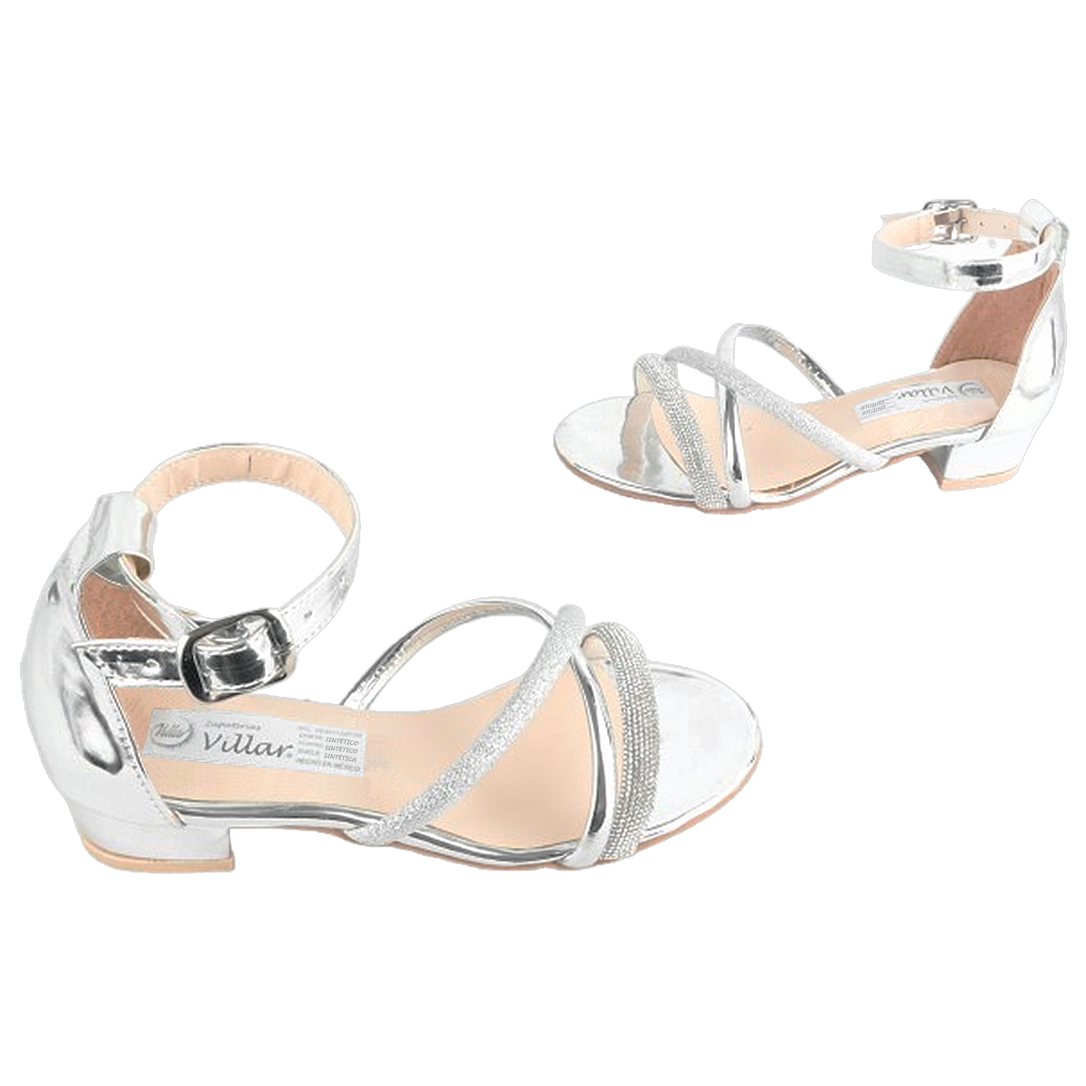 Huarache Niña Sandalia Tacón Elegante Plateada Moda 403-N-P