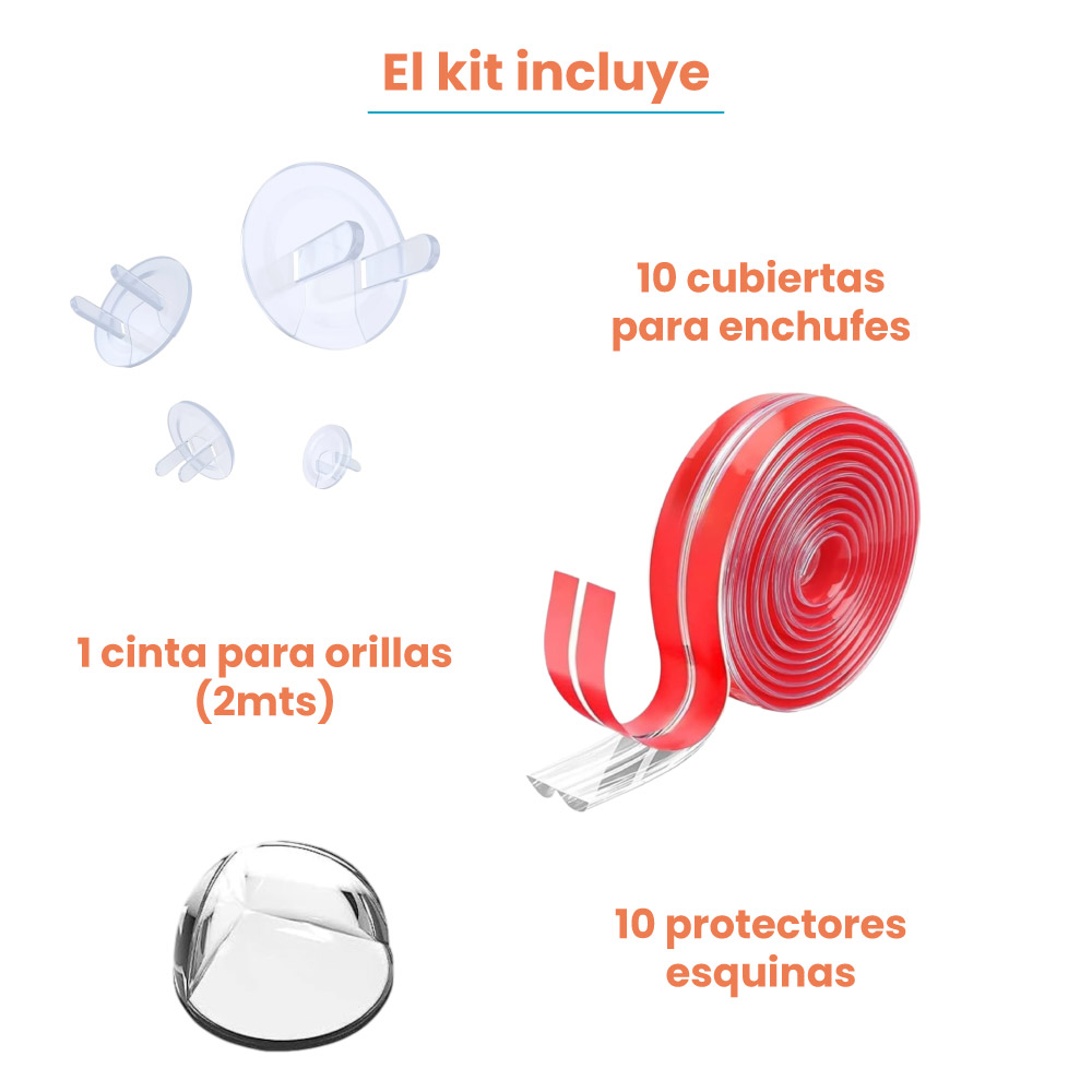 Kit de seguridad para bebés, protección muebles, cinta protectoras, cubiertas para enchufe y protectores de esquinas